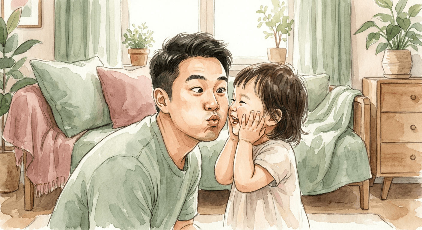 Parent and baby playing together, making eye contact and smiling